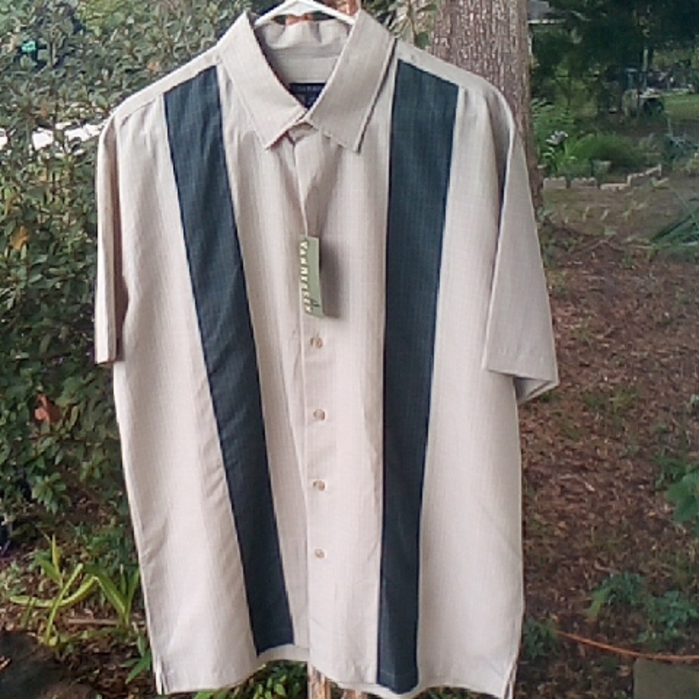 Van Heusen Men's Beige and Black Panel Shirt